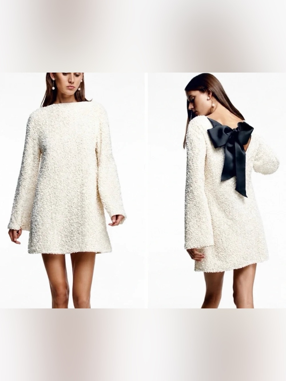 H&M White Sequined Back Black Bow Viral Limited Edition Mini Dress